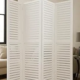 Home & Goods International Wooden Room Divider Partition | Folding Decorative Privacy Screen for Home, Office & Studio ~ Patti Design (White, 4 Panel)-image-92