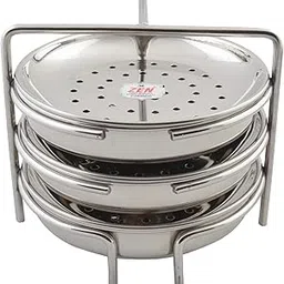 JAIN Stainless Steel 2in1 Thatte Idly Stand | Dhokla Holder & Idiappam Stand - 6 Plates Thatte Idli Plate with Stand & Momos Steamer Stand (3 Thattu Idly Plates, 3 Idiappam Plates, 1 Stand)-picture-70