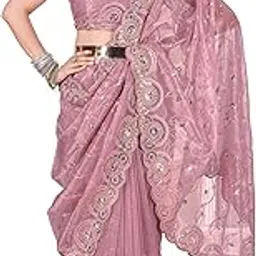 munir Women's Luxury Tissue Net Saree with Dual-Size Sequins (3mm & 5mm) Cutwork Border, Designer Wear with Unstitched Blouse (Blue)-picture-54