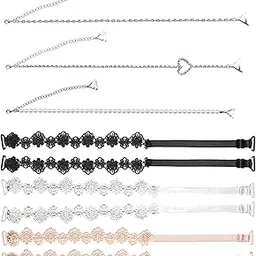 xc pang Decoration Rhinestone Bra Straps for Teens Girls Women Party Wedding Anti-Skid Pearl Straps Lace Flower Removable Crystal Flashing Row Bra Strap Clips Holder Set 10 Pack-picture-18