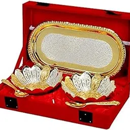 JAIPUR ACE German Silver Gold Plated Bowls and Spoon with Tray Set..-picture-21