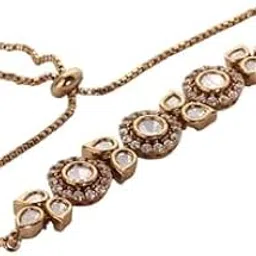 itrani Golden Glow Clear Polki Stone Floral Design Brass Bracelet Adjustable Kada for Women?s Festive & Ethnic Wear-picture-38