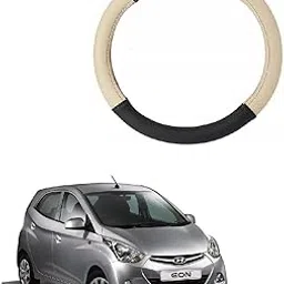 Car Steering Wheel Cover Black/Beige Colour Suitable for Hyundai Eon-picture-10
