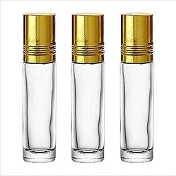 Pure Source India Refillable Reusable Leakproof Clear Glass Roll on Bottle 8ml with Plastic Roller On and Gold Cap For Lip Balms, Attar, Perfumes, Essential Oils (3pcs)-image-44