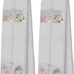 RAAHII big size Lehenga gown packing cover for storing heavy large long dress sherwani garment bag clothes for wedding, travel and wardrobe storage (Pack of 1, Grey), 100% Virgin Non-Woven Fabric-image-48
