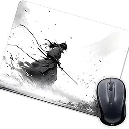 Fairus Gaming Mouse Pad, Japanese Samurai Art Design, Black and White-picture-19
