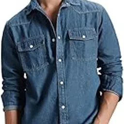 inkd Men's Full Sleeve Denim Shirt - Regular Fit | Double Pocket | Denim Shirts for Men | Men's Casual Shirts-picture-17