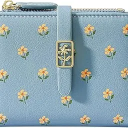 nawokeeny Wallet for Women Cute Floral Mini Wallet Travel Wallet Leather Credit Card Holder with ID Window Kawaii Wallet for Women Girls 4.5 x 3.7 Inch, baby blue, Modern-picture-10