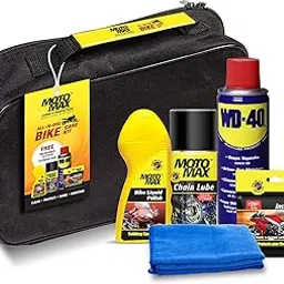 Motomax All in 1 Bike Care Kit with storage bag - Chain Lube 100ml, Bike Liquid Polish 100ml, Instashine Sponge, WD 170g, Microfibre Cloth| Clean, Protect, Shine, Maintain your bike chains, & exterior-picture-24