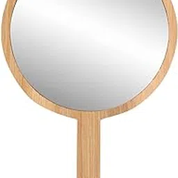 Jumbo Round Shape Wooden Handheld Beauty Makeup Mirror 9.5 inch for Bathroom, Dressing Table/Shaving/and for Travel kit-image-20