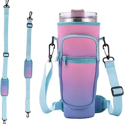 Water Bottle Bag, Tumbler Accessories Water Bottle Carrier Sleeve with Adjustable Straps, DIY Enthusiasts Purple-Blue Gradient, 24 cm Shoulder Strap-picture-35