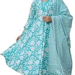 parthvi Women's Printed Cotton Anarkali Kurta & Pant With Dupatta Set-picture-16