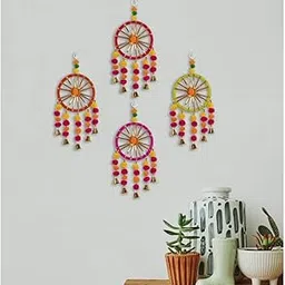 Vruta Decorative Wall Hanging, Multicolour Tasselled Dream Catchers, Set of 4-picture-19