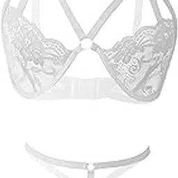 xenza Women’s Non-Padded Bra & Panty Strappy Criss Cross Lingerie Set Low Waist Half Cup Bikini Panties Lace Brief Innerwear for Honeymoon Outfit for Valentine TE-06301 image 1