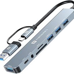 Portronics Mport 8 Plus Dual Hub(Type C and USB) (8-in-1) with AUX, USB 3.0, microSD/SD Card Reader, Type-C Data, PD Charging, USB 2.0, Type-C and USB Plug for Laptop, Mac, PC (Grey)-picture-7