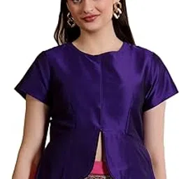 fr frolic rolic Frolic Rolic Solid Purple Silk Blend Round Neck Short Sleeves Blouse-picture-41