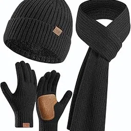 taciieua Winter Beanie Hat Scarf Gloves Set Cold Weather Knitted Scarf Hat Touchscreen Gloves Set Warmer Gifts for Men or Women-picture-56