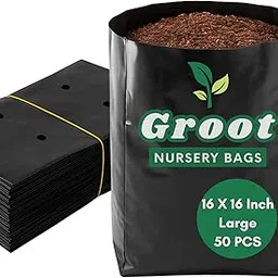 Groot Grow Bags Big Size 16 x 16 Inches Large - Set of 50 PCS Plastic Poly Grow Nursery Plant Bags | Plant Bags for Home Garden | Nursery Bags for Plants |-picture-32