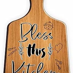 Bless This Kitchen Quote Printed Wall Hanging for Kitchen Living/Home/Office, Designer Gift Wooden Plates for Home Decor Size 30x20 cm-picture-22