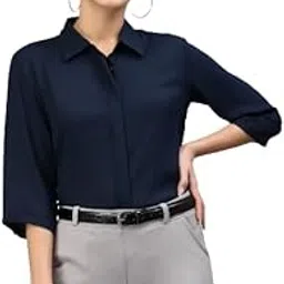 style quotient Women Solid Aqua Green Polycrepe Formal Shirt-picture-18