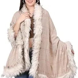 Manra Women's Checks Soft Material Faux Fur Stole/Shawl Warm Wrap Cape for Winters (4 SIDE CHECK STOLE)-picture-44