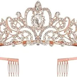 Crystal Tiara and Crown for Women Stylish Headband Crowns with Comb Tiaras for Girls Kids Queen Princess Wedding Bridal Birthday Gift Hair Accessories (Rose Gold) (rrsd15414hb)-image-28