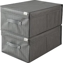 HOKIPO Fabric Cloth Storage Wardrobe Organiser Box With Lid, Size - 45 X 30 X 20 Cm (Pack of 2), Grey, Rectangular-picture-13