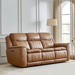 Home Centre Potsdam 3 STR Half Leather Zero Gravity Power Recliner - TAN | Solid Wood | Tan-picture-19