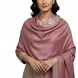 wool artistry Women's Border Shawl With Self Design, Pink/Wild Orchid Color, Authentic Wool Blend, Size 40x80inch-picture-30