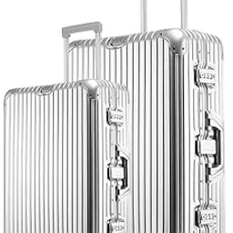Autograph Combo (Cabin 20 & Check-in 26 inch) Trolley Bag - Premium Full Aluminium Trolley Bags for Travel, Zipless Suitcase TSA Lock, Noiseless 8 Wheels, Compression Pads Divider (Silver-Silver)-image-2
