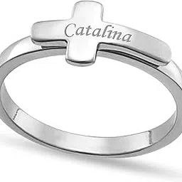 silver style Personalised Customised 925 Sterling Silver Engraved Name Cross Finger Rings for Women and Girls-picture-47