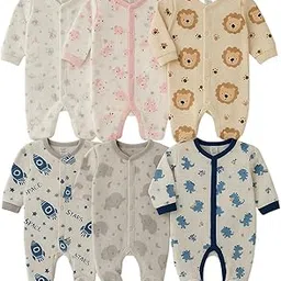 daadun Unisex Baby Footed Sleepsuits | Long Sleeve Footed Sleepsuits | Cotton Rompers with Animal Prints | Long Sleeve Bodysuits-picture-18