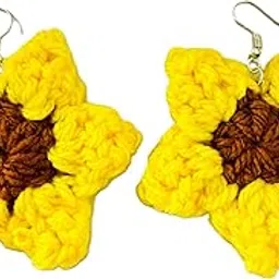 Sunflower Crochet Earrings for Women – Handmade Floral Boho Earrings, Lightweight Yarn Jewelry, Summer Statement Earrings, Gift for Her, lightweight statement earrings-picture-43
