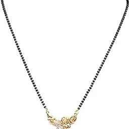 ’s Stylish Dazzling Light Elegant Exclusive Rose Gold Plated Droplet Designer MANGAL Sutra Embedded with American Diamond with Black Beads MALA for Young Ladies/Women …-image-2