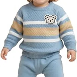 micropolo Baby Winter Knitted Sweater Pant Set 1-3 Years Warm Infant Outfit Toddler Boys Girls Clothes Long Sleeve Striped Pullover Bear Design Soft Woolen Blend Knitwear Two Piece Matching-picture-24