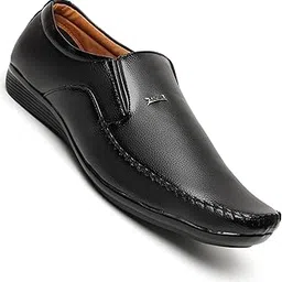 zixer Artificial Leather Formal Shoes for Men || Party, College, Wedding, Sober Office Shoes for Men Slip On Shoes for Men Without Laceless Shoes for Men (Black)-picture-10