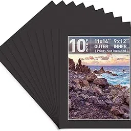Golden State Art, Pack of 10, Pre-Cut 11x14 Picture Mats Bevel Edge 8.5x11.5 Opening for 9x12 Photos, Black-picture-21