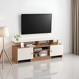 Kashvi Engineering Wood Floor Standing TV Entertainment Unit Set Top Box Stand/TV Cabinet with Shelves for Books & D�cor Display Unit, Upto 55 Inches (Exotic Teak & White)-picture-10