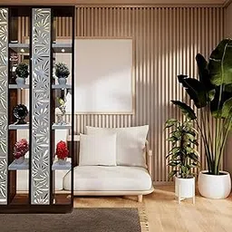 MUSA KAZIM Hand Carved Wooden Room Divider & Partition Panel Decorative Room Separator with Open Shelf Divider for Living Room Kitchen & Office Brown & White (72x36 inch)-image-43