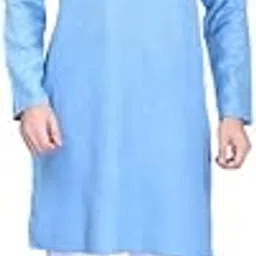 printindia fashionable yourself Men's Cotton Traditional Kurta Pyjama Set | Regular Long Sleeve, Straight, Knee Length Mandarin Collared Neck Solid Kurta | Elastic Waistband Pyjama | R-Blue.-picture-38