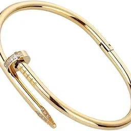 jewelza Gold Plated Nail Bangle Anti Tarnish Bracelet for Women | Trendy Adjustable Screw Nail Design with Rhinestone Accents | Modern Jewellery | Trendy Women | Cuff Bracelets | Luxury Bracelet-picture-15