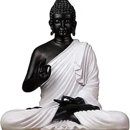 Fibreglass 2 Feet Buddha Statue for Home Decor Big Size Idols Living Room Door Entrance Decoration Items Decorative Showpiece, Decor Items for Home and Office (Black & White)-image-44