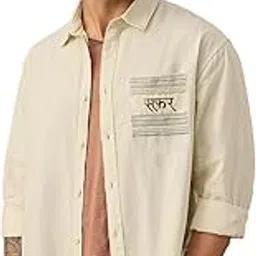 the souled store Cotton-Linen: Safar Men and Boys Long Sleeve Spread Collar Button Front Beige Embroidered Regular Fit Cotton Linen Shirt-picture-12