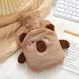 Heating Water Bag For Pain Relief Hot Pack Portable Cartoon Cute Hot Water Bag with Soft Cover Heating Pad For Menstrual/Back Pain Period Cramps Therapy - 1L (BROWN - Bear)-picture-22