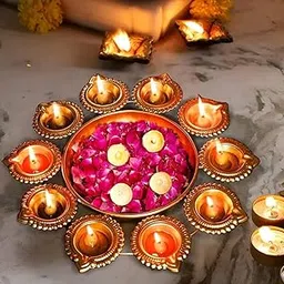 VRB DecTM Decorative Urli Bowl for Room | Diwali Decoration Items for Home | Diwali Decoration Items for Home Decor Living Room (12 Inch) (Pack of 1 Pcs) (URLI with DIYA)-picture-29
