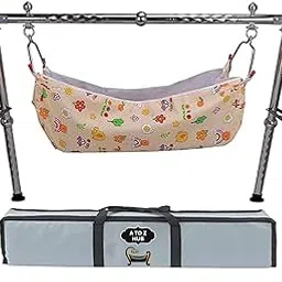 Cuddlecraft Baby Boy's and Girl's Portable Rajwadi Folding jhula,with Free Babies Indian Style Cotton Cloth/Babies Jhula/Baby parna/Baby thottil/Ghodiyu/Parna. (Black)-picture-24