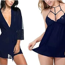 evliana Women's Polyester Above Knee Baby Doll Lingerie with Panty-Free Size-picture-37