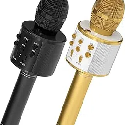 OVELLIC 2 Pack Karaoke Microphone for Kids, Wireless Bluetooth Karaoke Microphone for Singing, Portable Handheld Mic Speaker Machine, Great Gifts Toys for Girls Boys Adult All Age (Black & Glod)-image-17