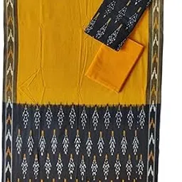 Pochampally Ikat Women Unstitched Cotton Dress Material Suit Set - Black & Mustard Yellow - Viss037, Customizable Length-picture-46