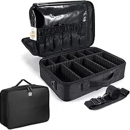NFI essentials Cosmetic Case Large Makeup Bag Professional Train Case 16" Travel Make up Organizer Brush Holder Water Resistance Makeup Artist, 3 Layer with Adjustable Strap-picture-56